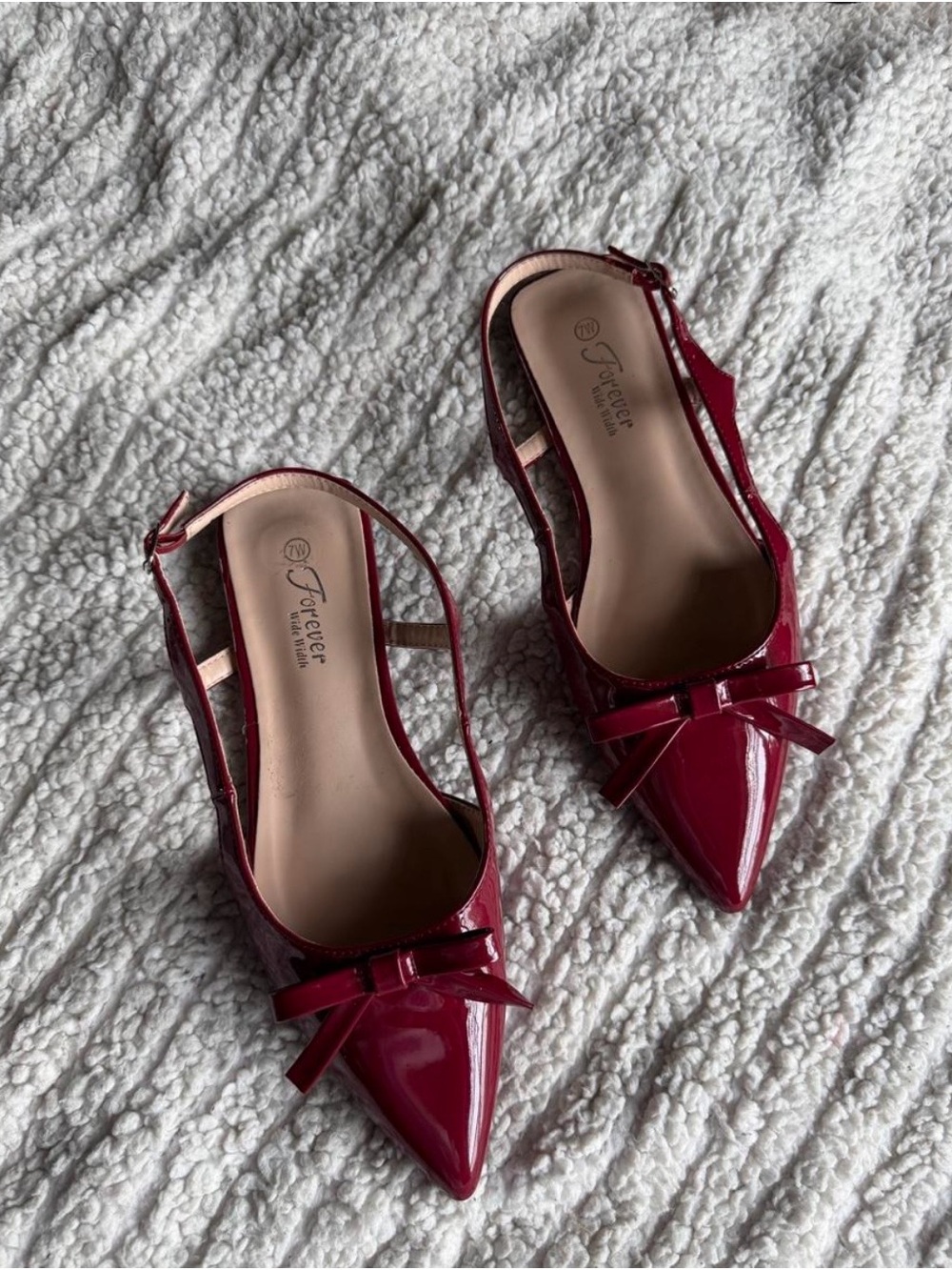 Burgundy Patent Pointed Slingback Flats with Bow